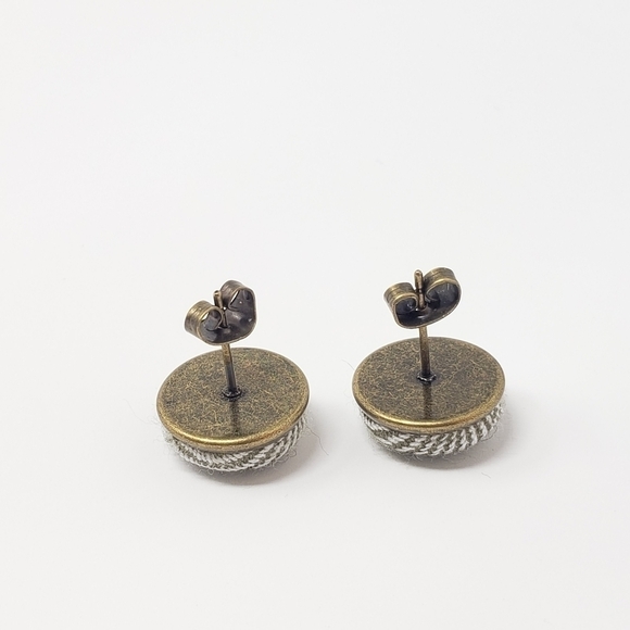 New Handmade | Upcycled Chevron Striped Button Stud Earrings - Picture 3 of 4